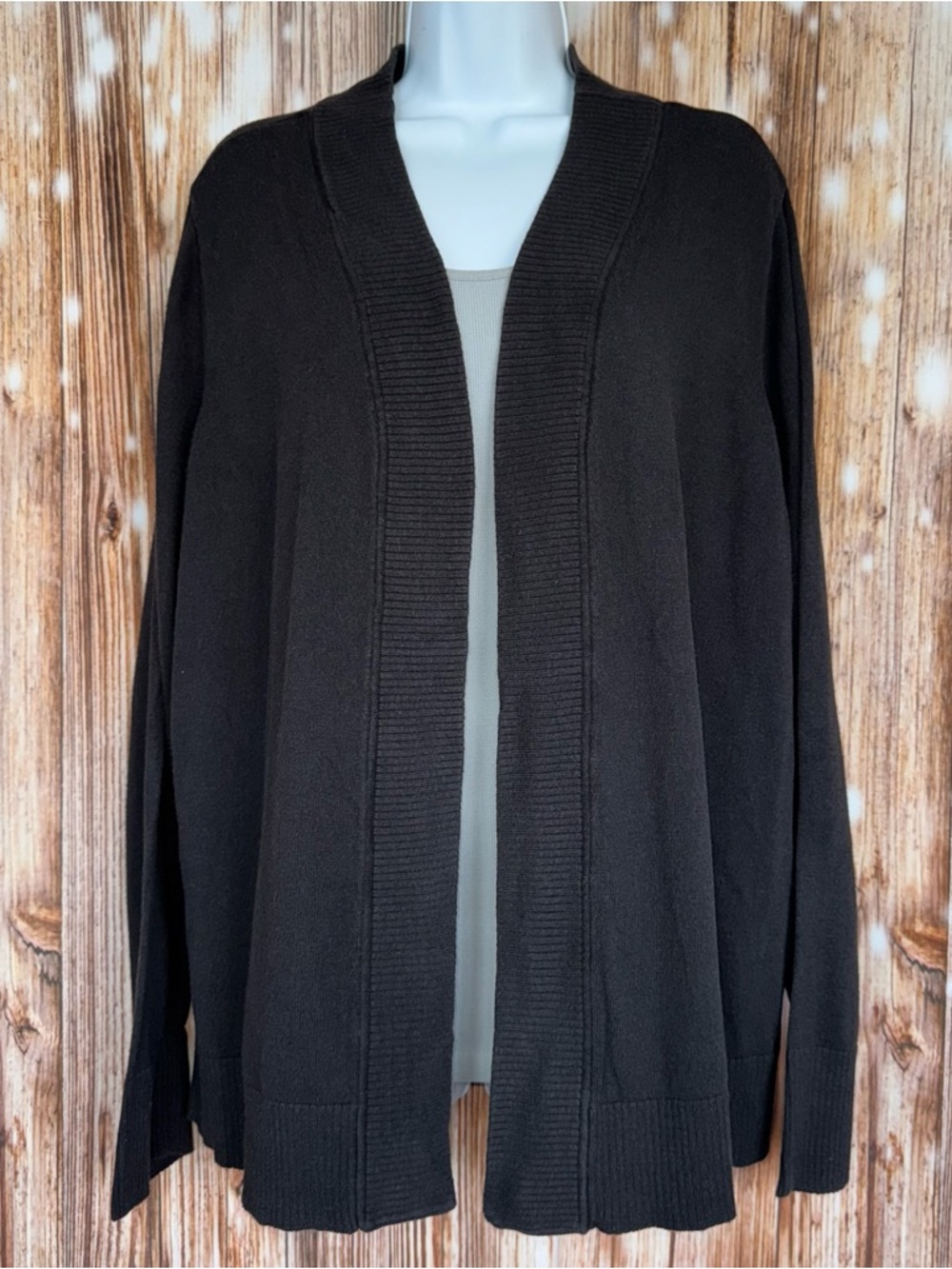 Worthington Woman Black Long Sleeve Open Front Cardigan